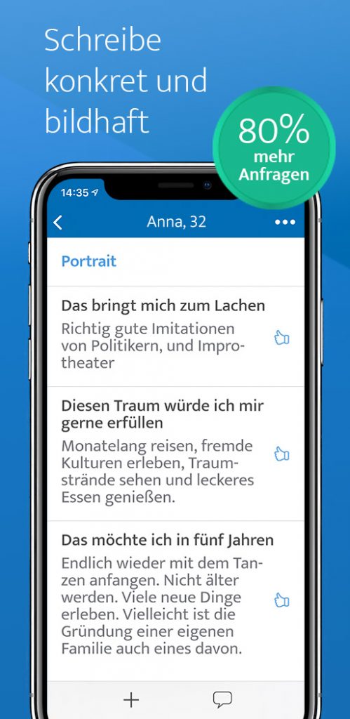 ElitePartner Profil Ausschnitt auf dem Handy