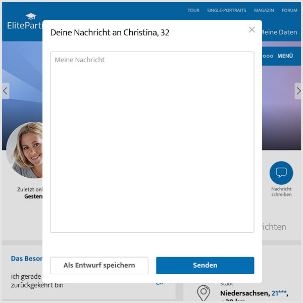 Ausschnitt erste Nachricht bei ElitePartner