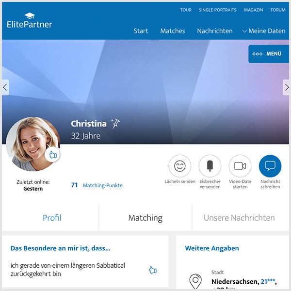 Ausschnitt ElitePartner-Profil